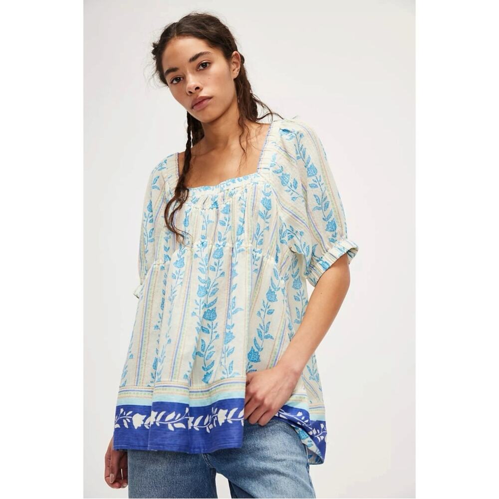 Free People Bohemian 70s Block Print Santorini Printed Babydoll Tunic Medium - Picture 10 of 16